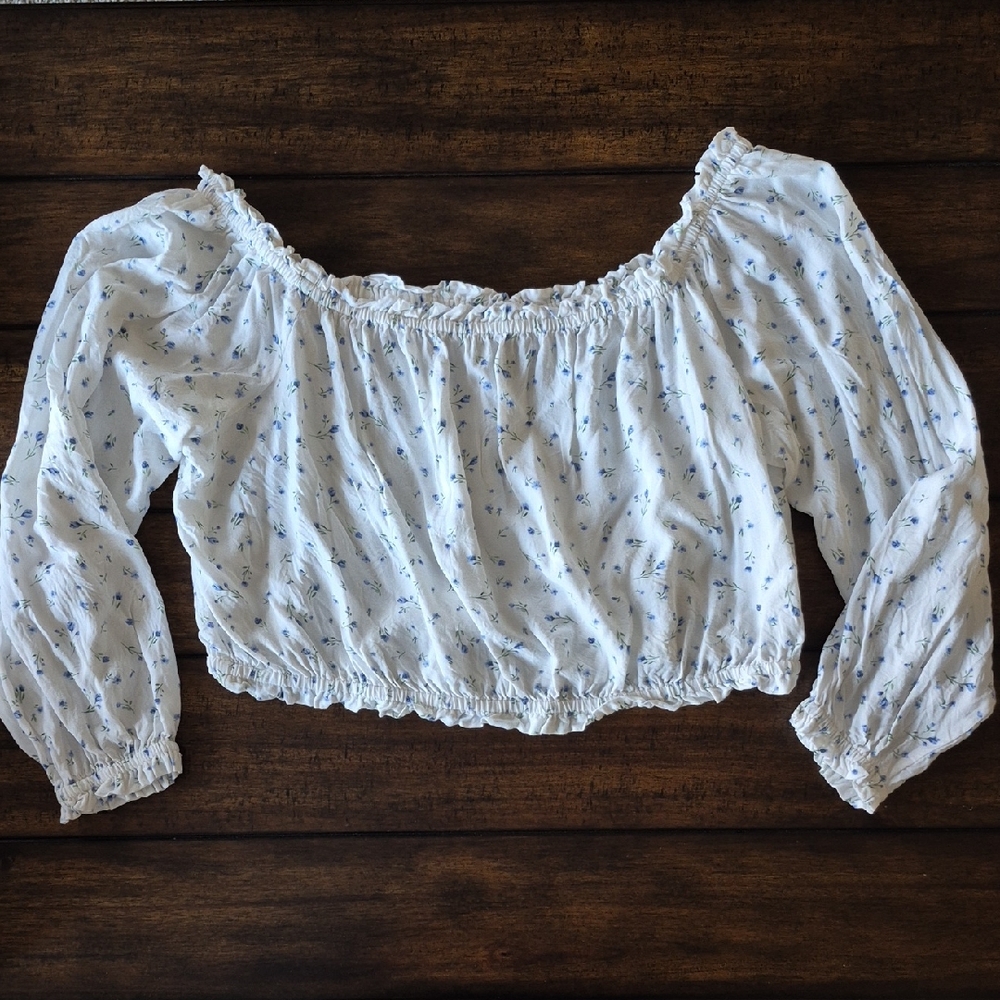 H&M White Floral Off-Shoulder Blouse